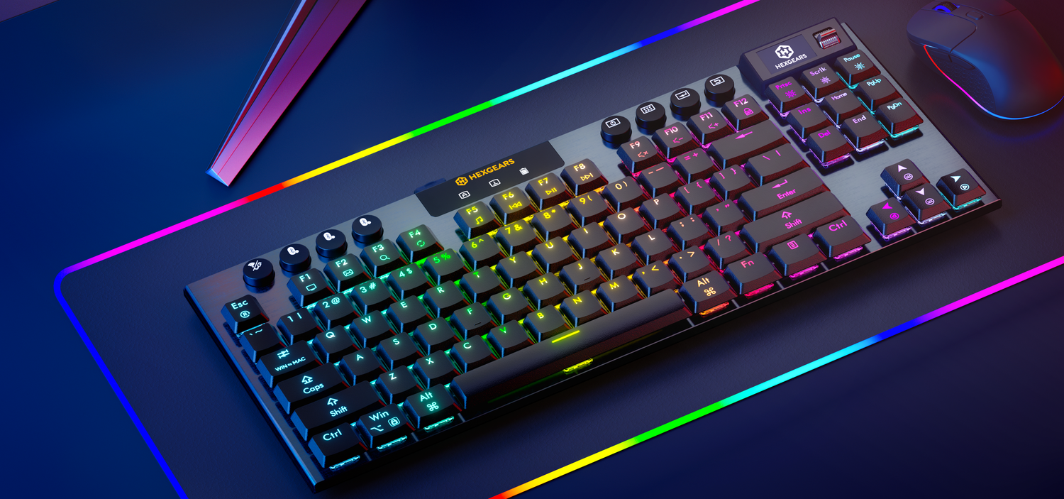 Immersion A3 Mechanical Gaming Keyboard with RGB Backlighting to enhance gaming setup with Hexgears