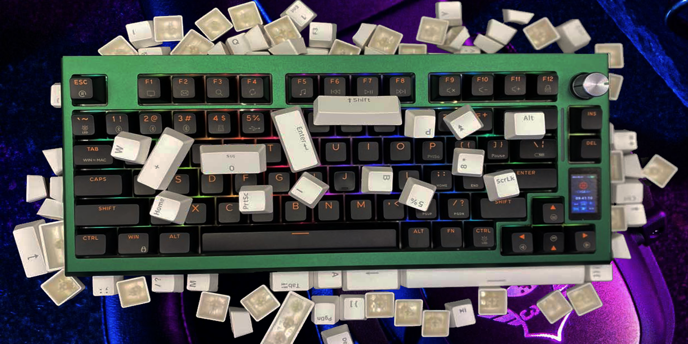 Mechanical keyboard keycap types displayed with various keycaps on a vibrant gaming setup