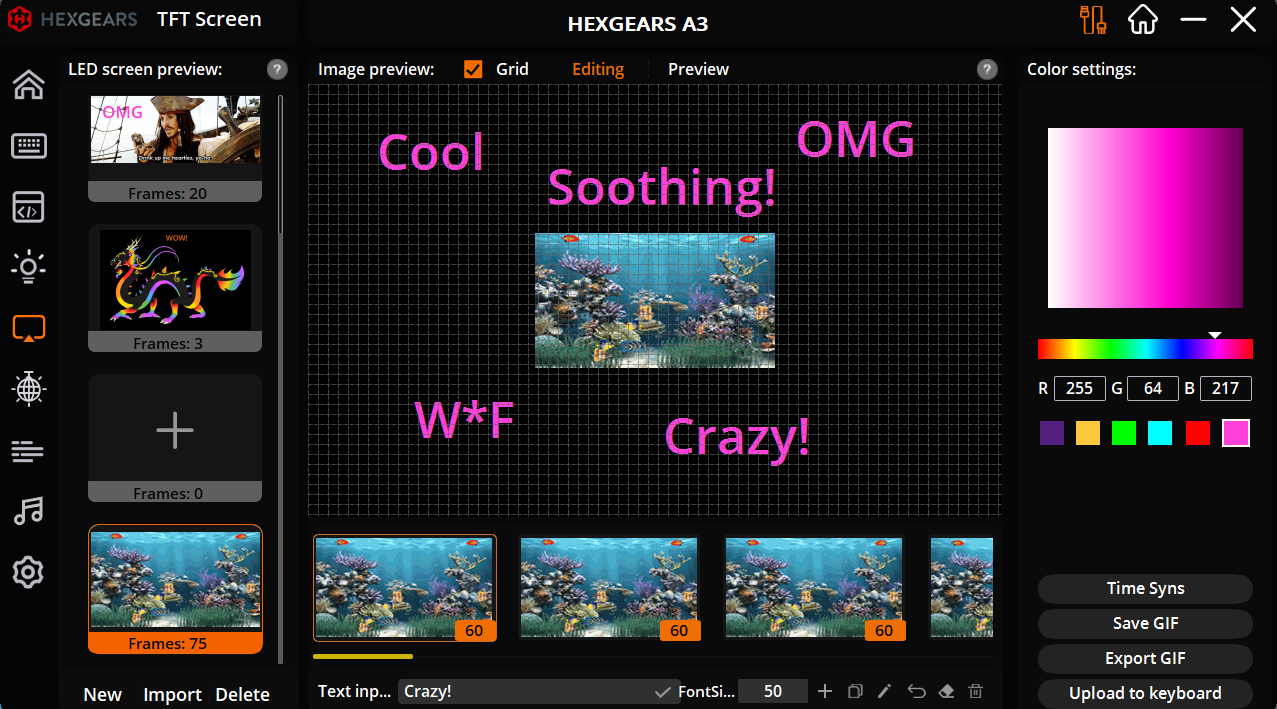 Guide on using tech gimmicks appeal with HEXGEARS A3 TFT screen image editor for wireless keyboards