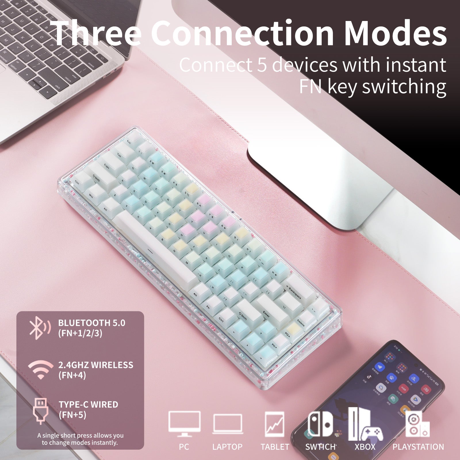 Hexgears X Einperr Base68 Mechanical Keyboard - RGB Backlit - 2.4GHz/USB-C/BT5.0 - DIY Your Own Casing at Home