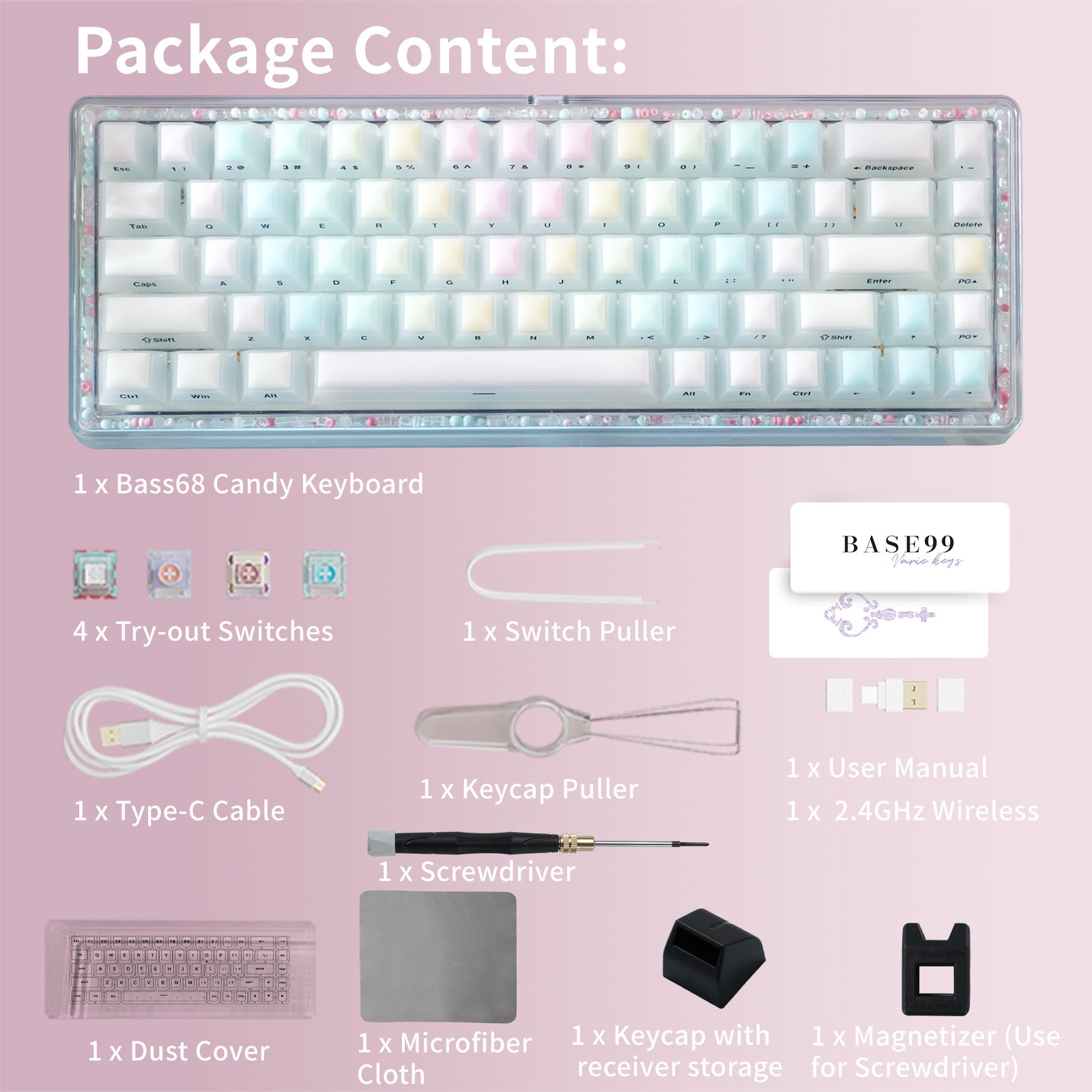 Hexgears X Einperr Base68 Mechanical Keyboard - RGB Backlit - 2.4GHz/USB-C/BT5.0 - DIY Your Own Casing at Home