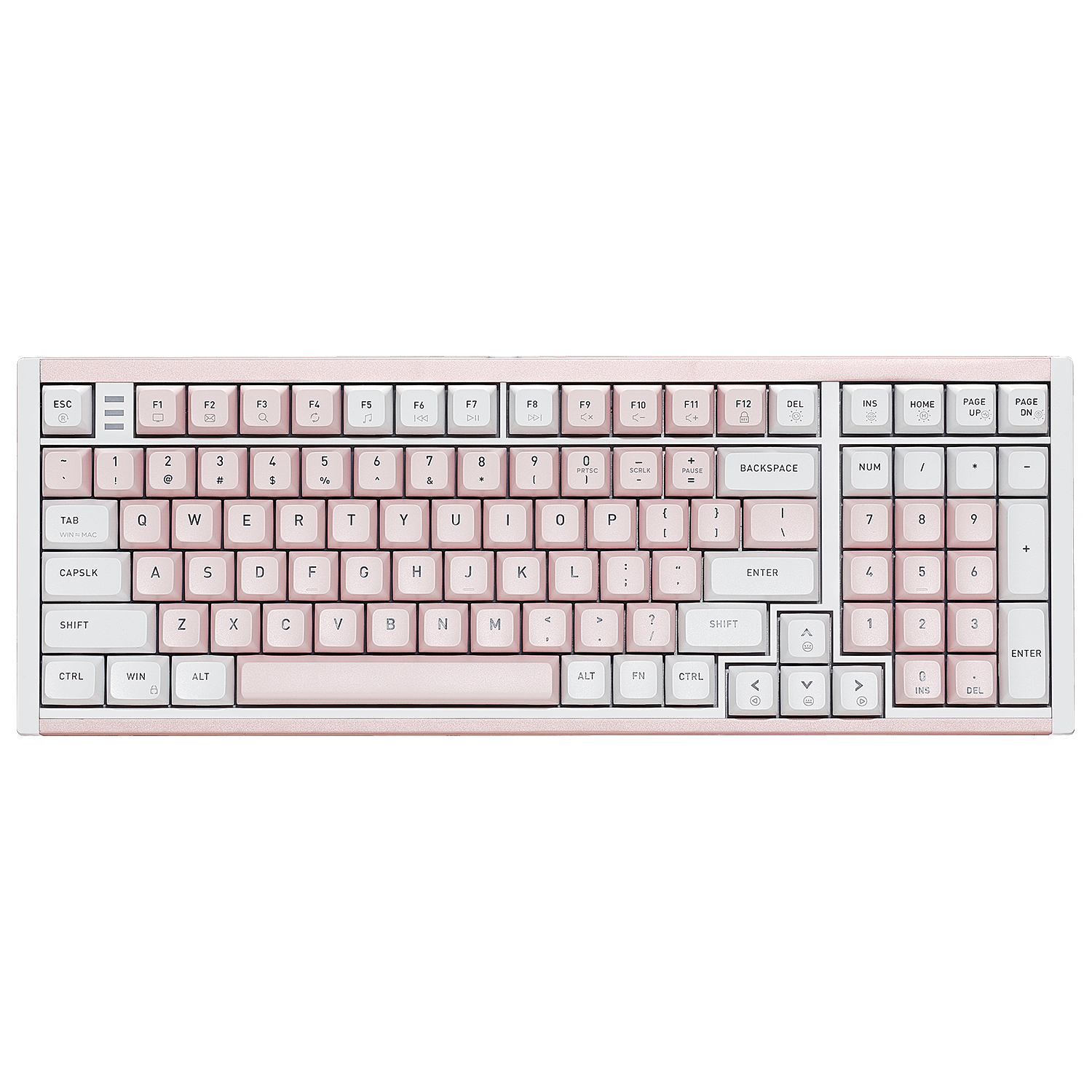 Hexgears 99-key RGB keyboard I4 with a pink and white color scheme and customizable lighting