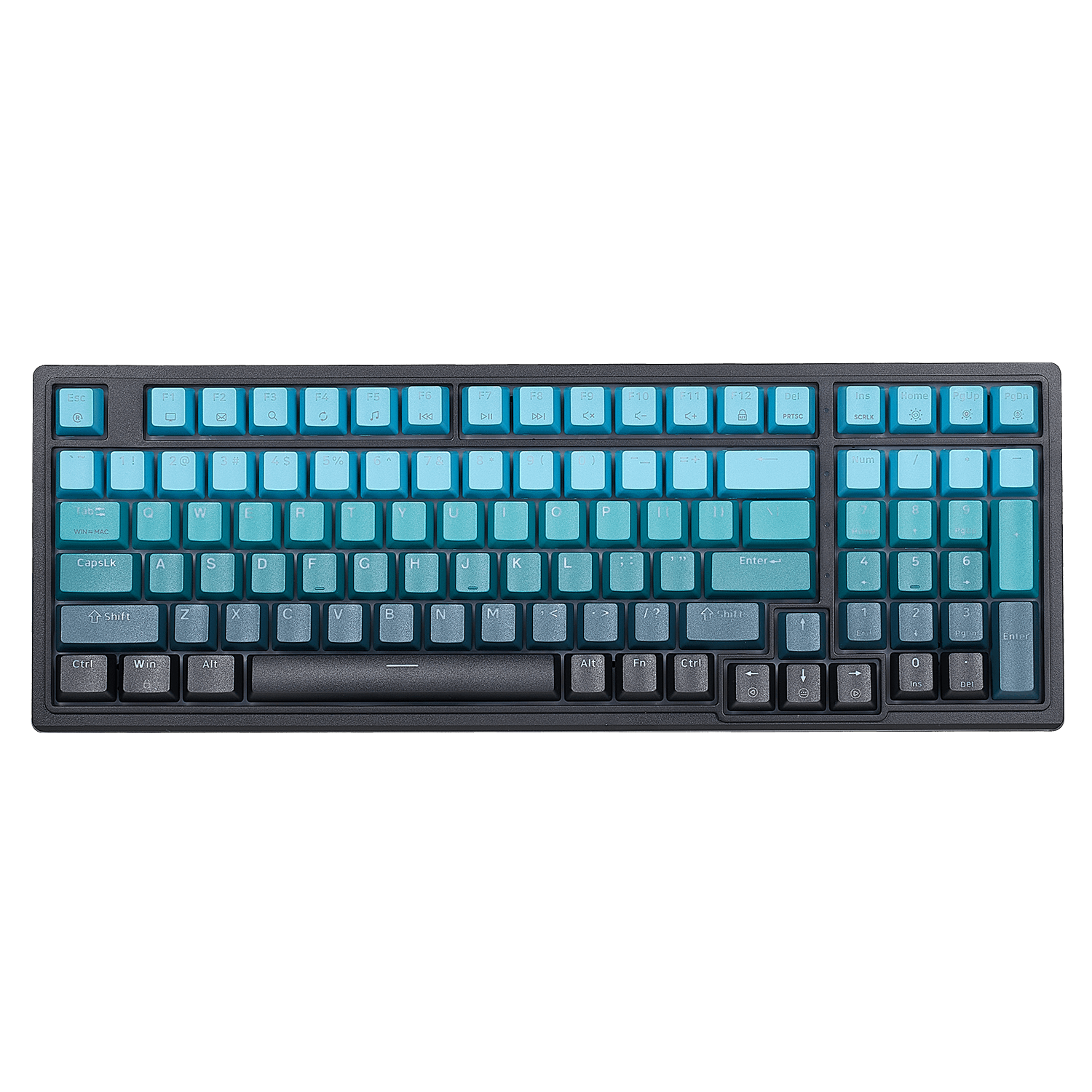 Hexgears creamy mechanical keyboard M4 with vibrant blue and green keycaps on a sleek black base