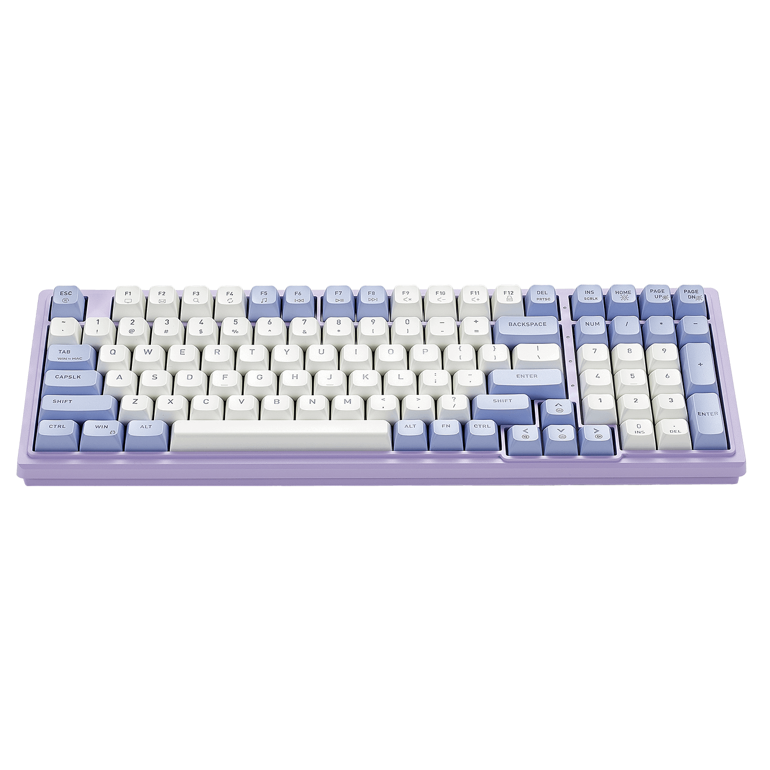 Hexgears creamy mechanical keyboard M4 featuring a sleek purple and white design with ergonomic layout