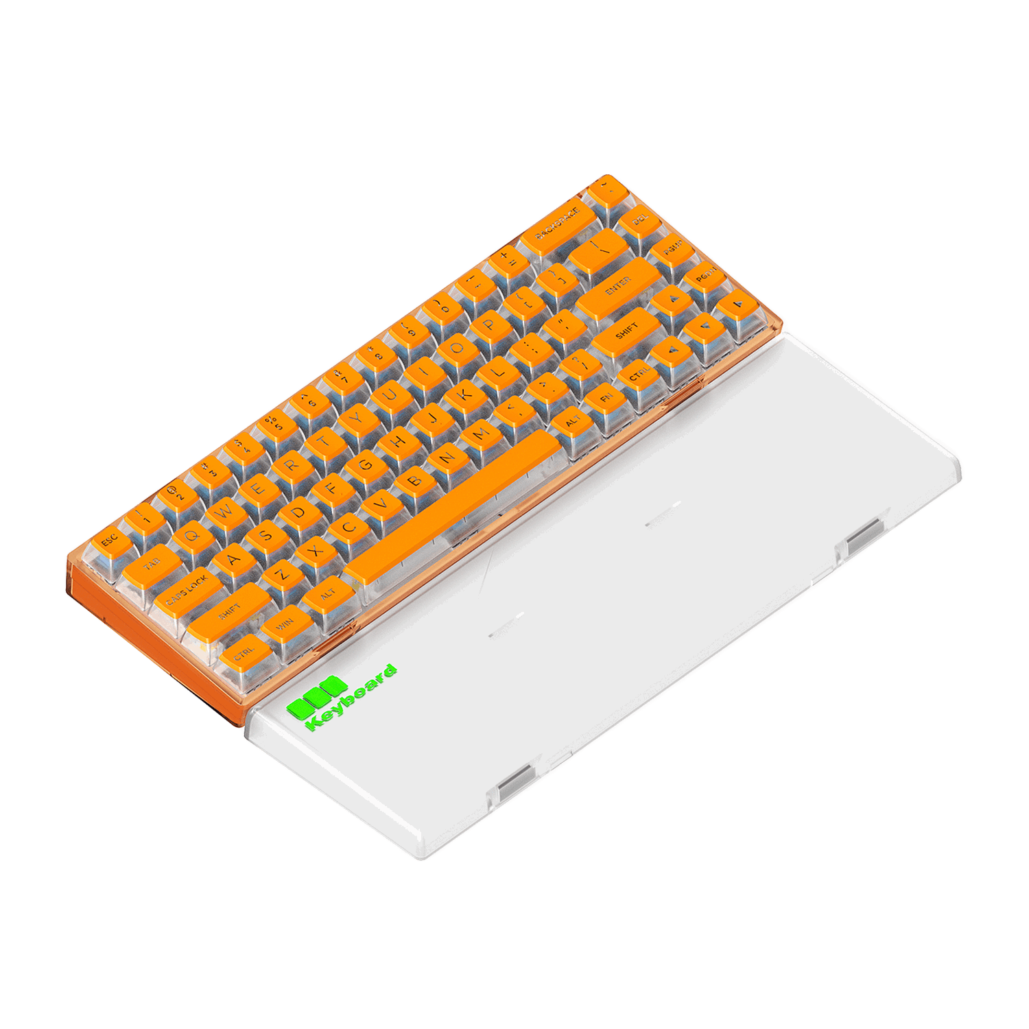 Hexgears Soda orange 68 Key mechanical keyboard with vibrant orange keys on a sleek white base