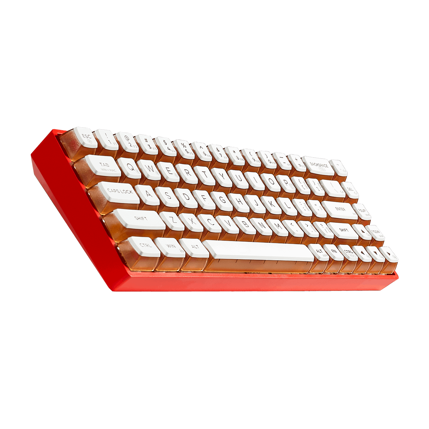 Soda Red 68 Key mechanical keyboard with vibrant red casing and white keycaps for a stylish gaming setup