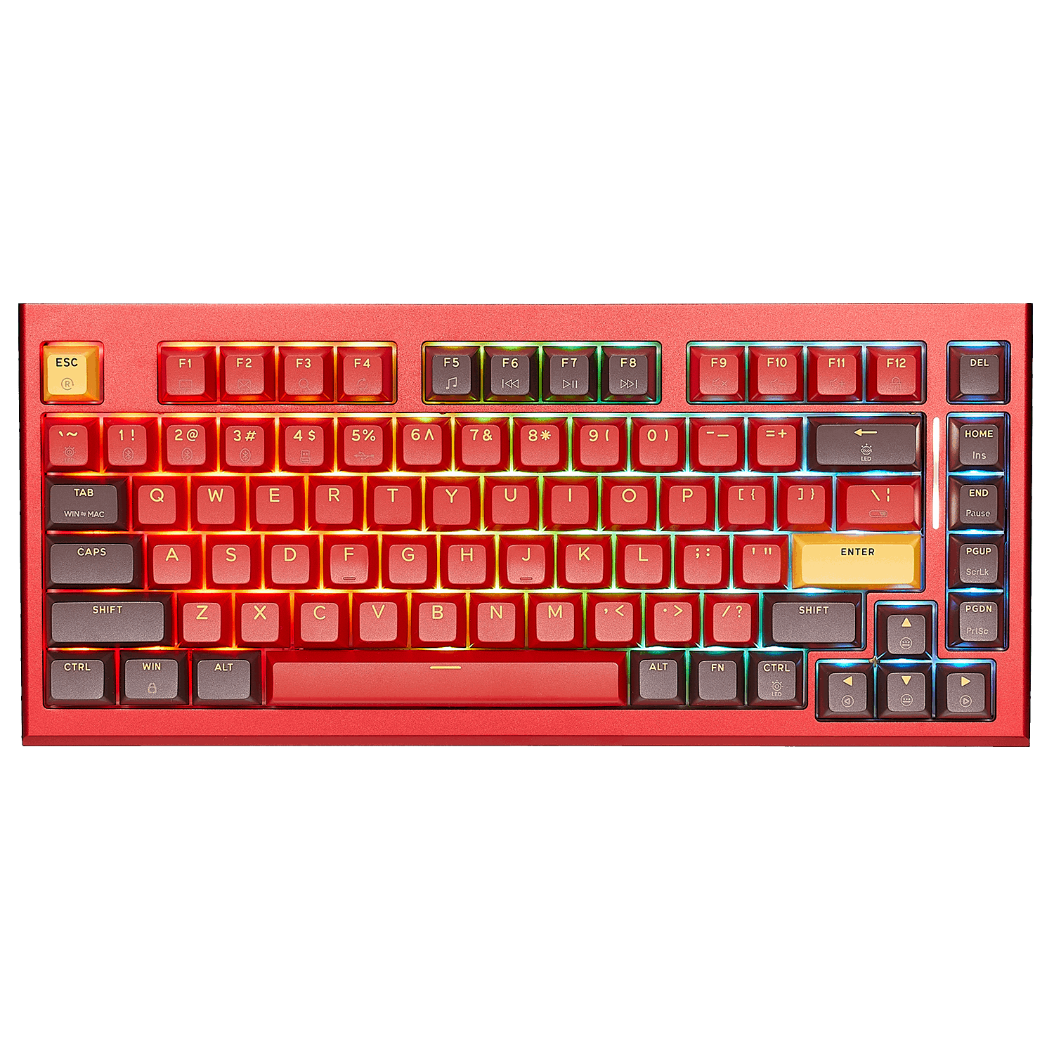 Hexgears Synergy Z2 wireless mechanical keyboard in vibrant red with RGB backlighting and customizable keys
