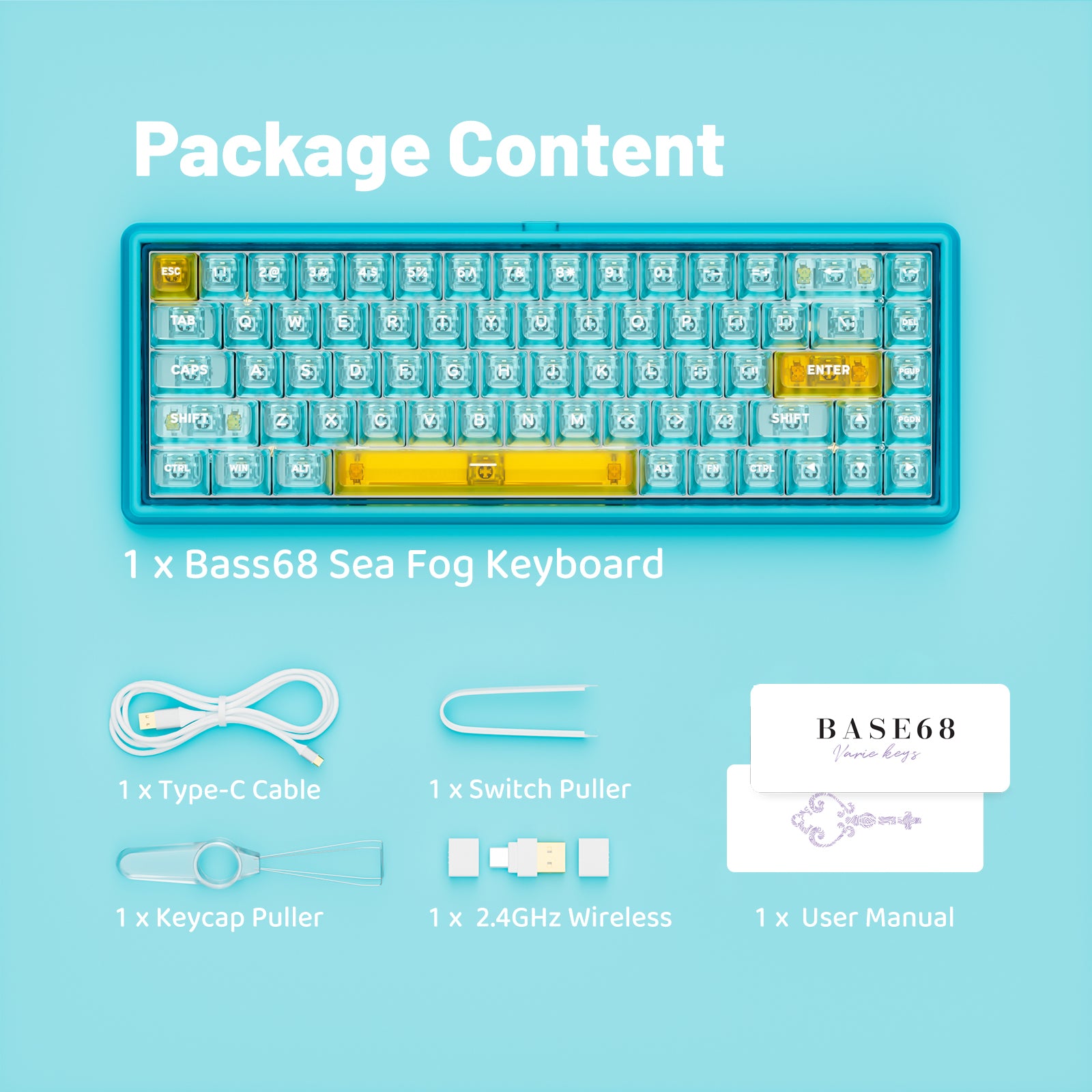 Hexgears X Einperr Base68 Mechanical Keyboard - RGB Backlit - 2.4GHz/USB-C/BT5.0 - DIY Your Own Casing at Home