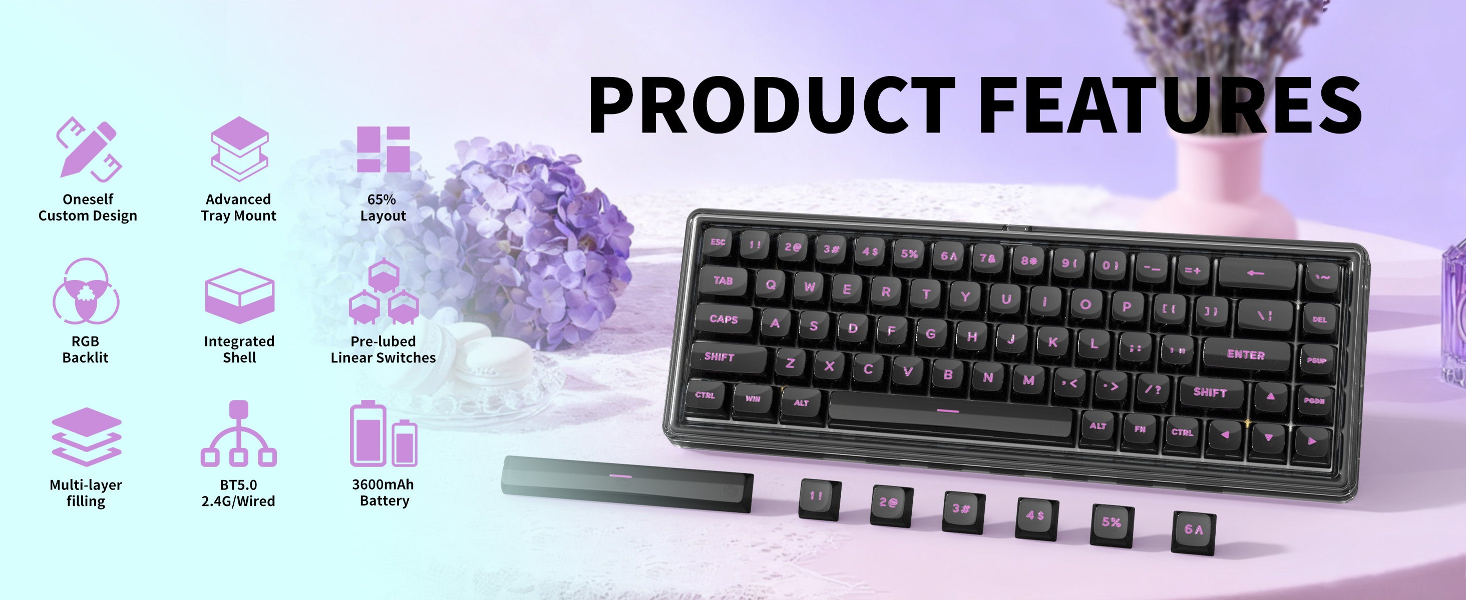 Hexgears X Einperr Base68 Black Mirror Mechanical Keyboard - RGB Backl