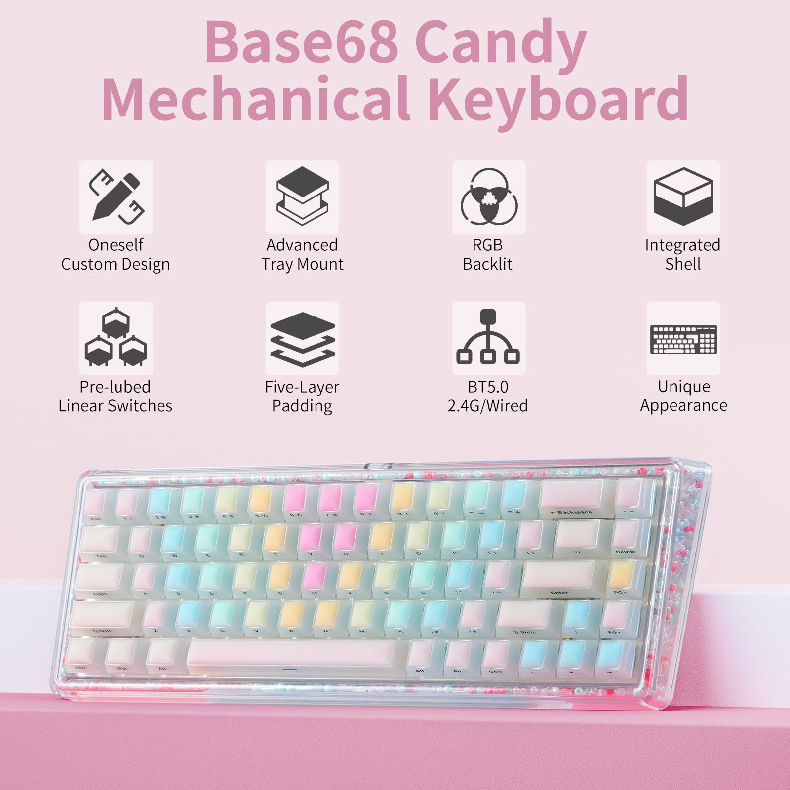 Hexgears X Einperr Base68 Mechanical Keyboard - RGB Backlit - 2.4GHz/USB-C/BT5.0 - DIY Your Own Casing at Home