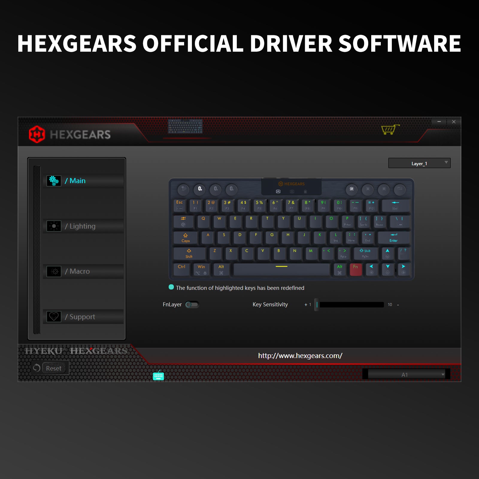 Hexgears Immersion A1 63 Keys Ultra-Slim Low-Profile Mechanical, 2.4G Wireless/Bluetooth/USB Wired Mechanical Keyboard with RGB Backlit Compatible