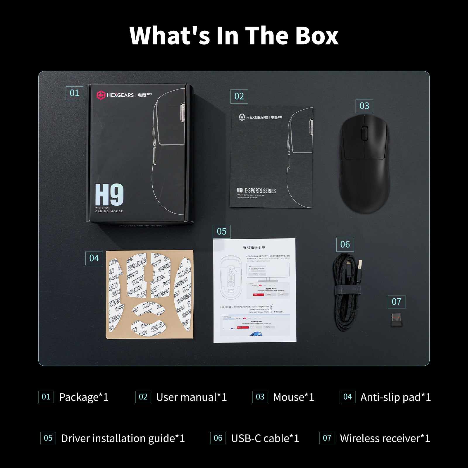 Hexgears H9 Wireless Gaming Mouse, Three Mode, 60g Lightweight, 12500DPI, 5 Programmable Buttons, Web Driver