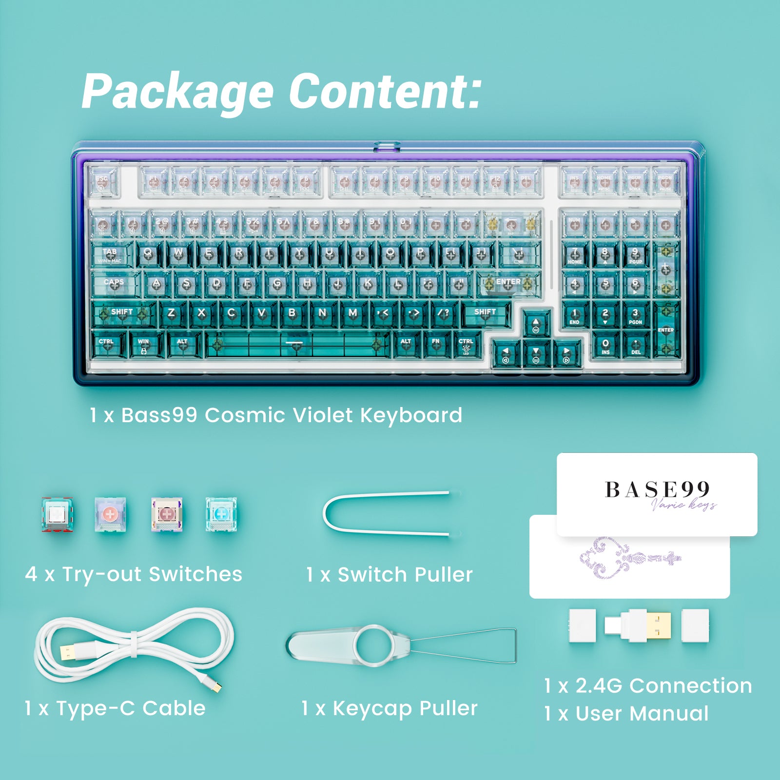 Hexgears X Einperr Base99 Mechanical Keyboard - 99-Key RGB Backlit Hot-Swappable - Elevate Your Setup